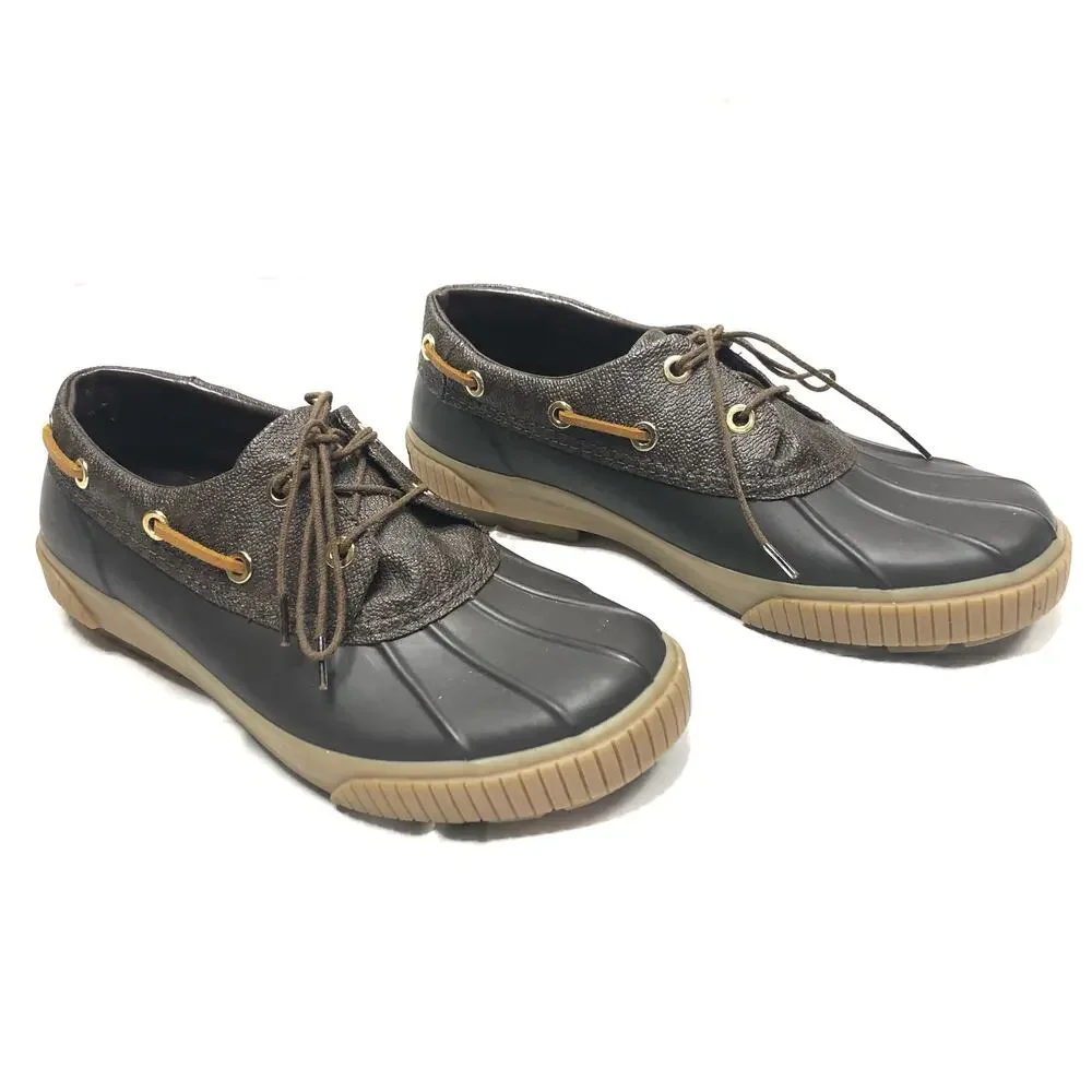 Michael Kors Rain Duck Boot Rubber and Monogram Leather Low Profile